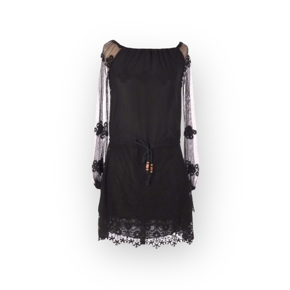 new Chaser ✶ Vintage Inspired Mesh + Lace Off Shouder Mini Dress ✶ Black XS ✶ - Picture 2 of 16